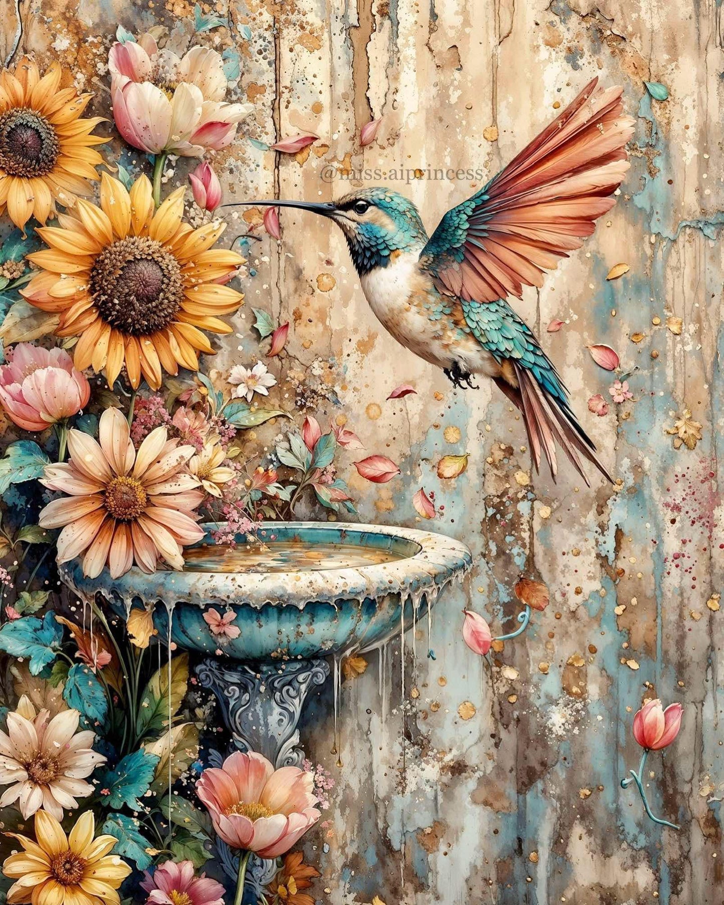 Hummingbird and sunflowers 🟪