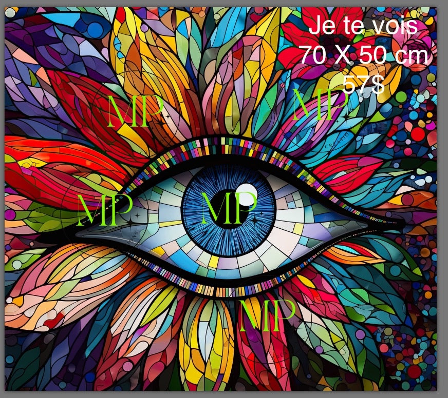 Je te vois 70X50cm.                                     Résine carré 56 couleurs