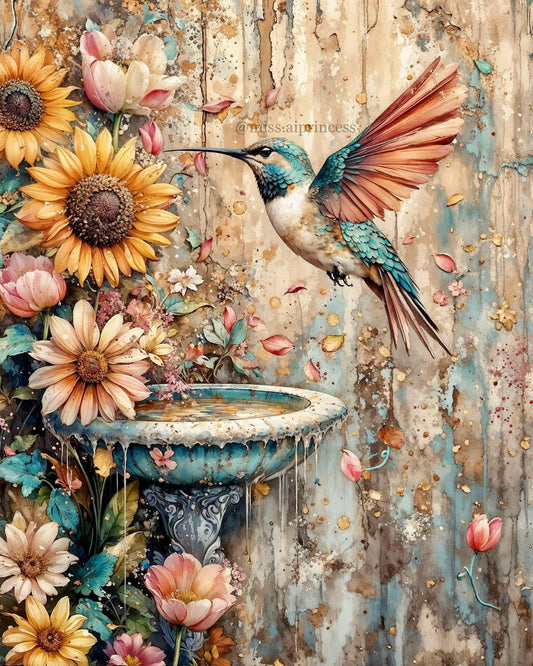 Hummingbird and sunflowers 🟪